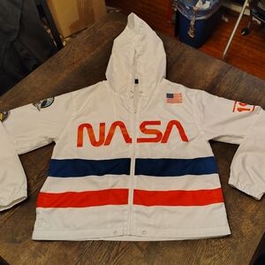 Unisex White NASA Jacket with Red and Blue Accents Large